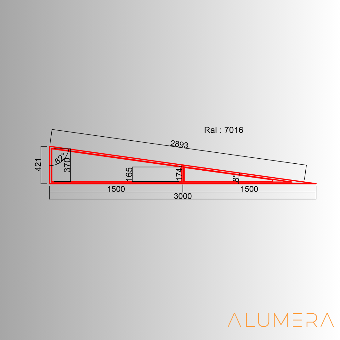 Seitenkeil Glas für Terrassenüberdachungen –  8° (14 cm/m)