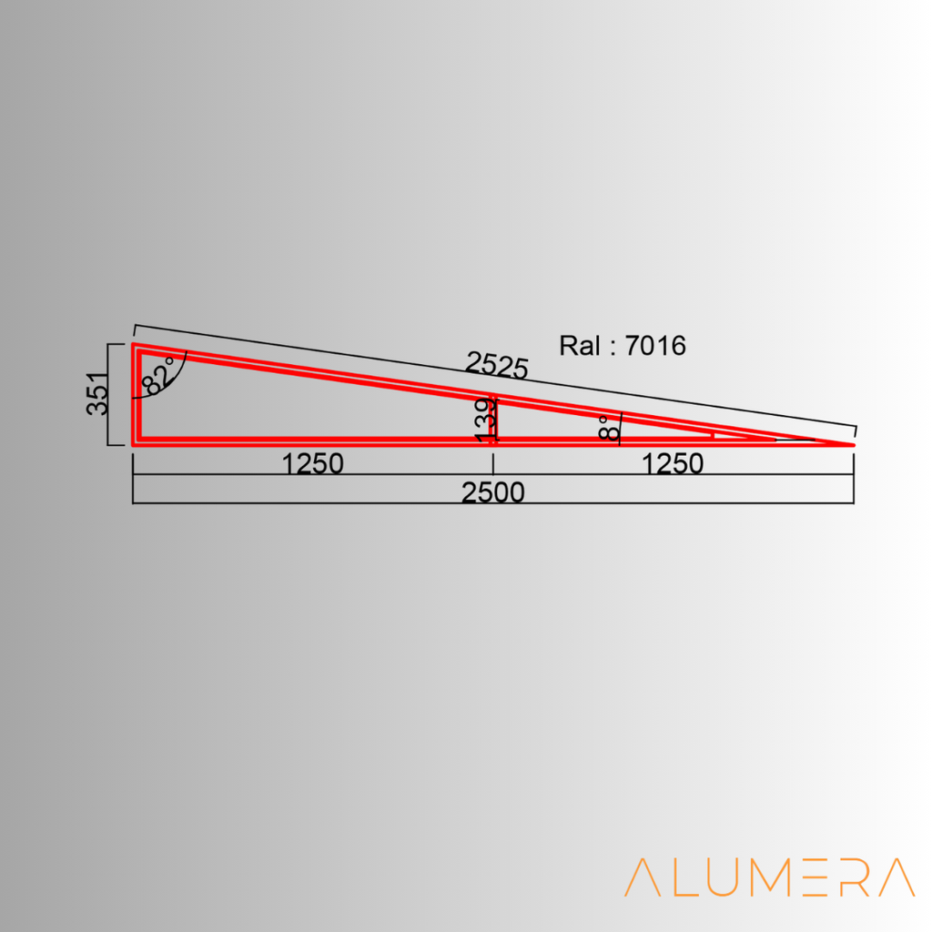 Seitenkeil Glas für Terrassenüberdachungen –  8° (14 cm/m)